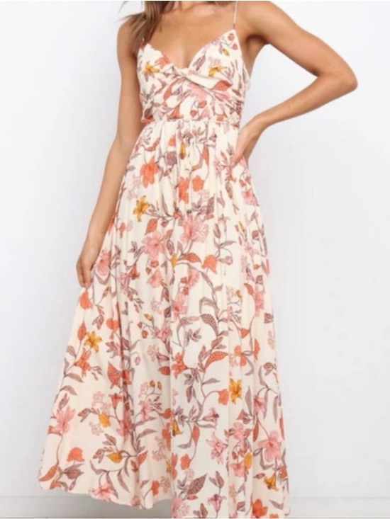 Petal & Pup Dresses & Skirts - Petal and Pup Floral Twist-Front Cream Pink & Rust Botanical Women’s Maxi Dress
